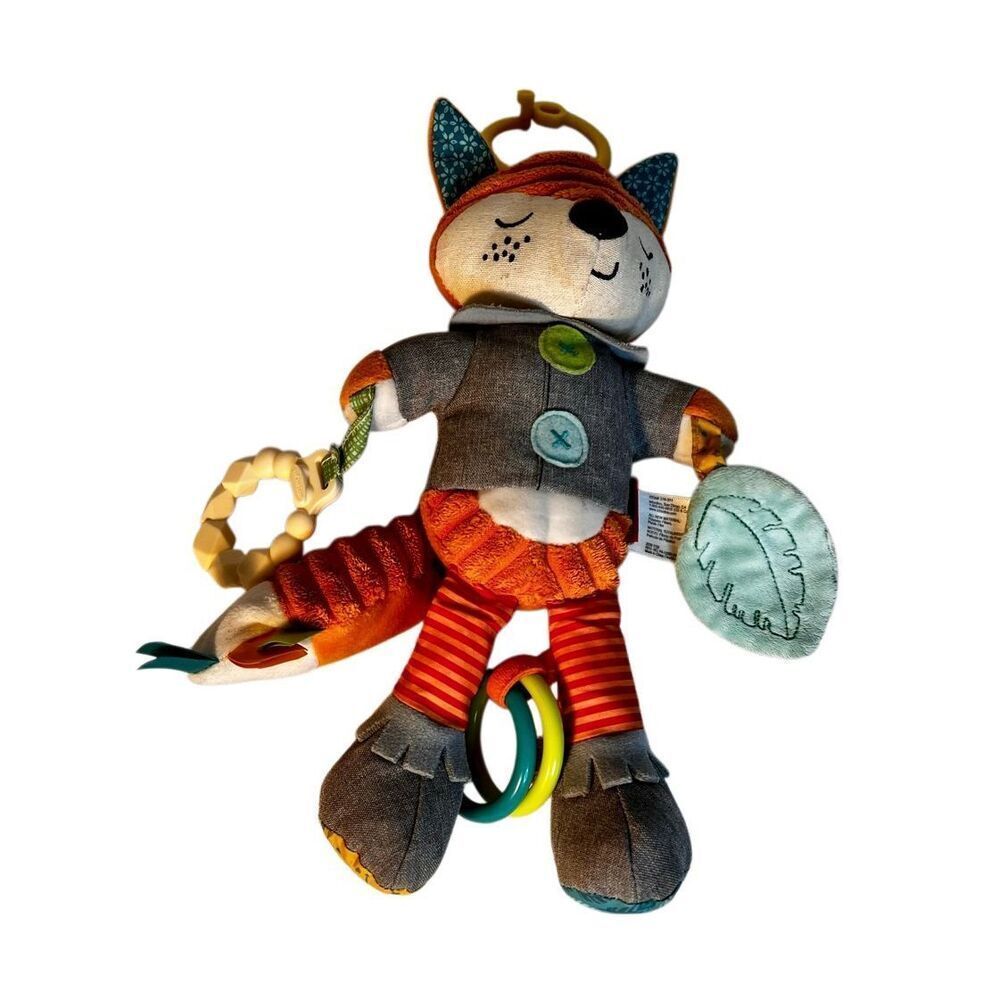 Infantino Orange Fox Plush Stroller Crib Rattle Teether Activity Sensory Toy